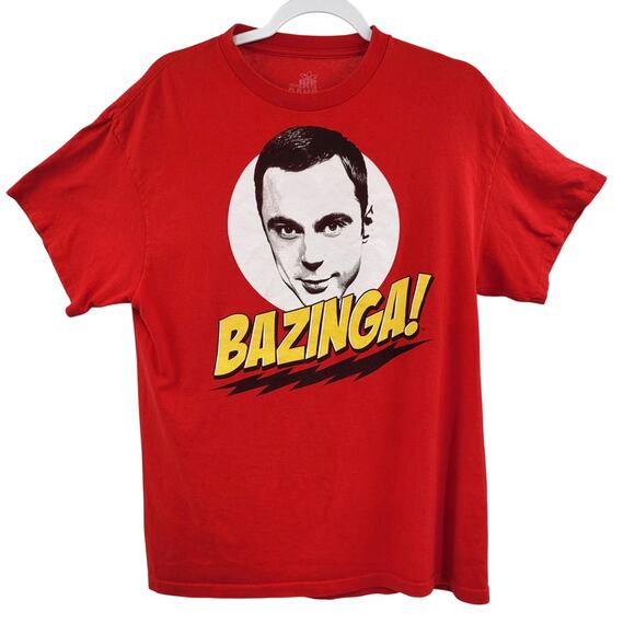 The Big Bang Theory Sheldon Cooper "Bazinga!" Red Multicolored T-Shirt Men's L - Picture 1 of 6